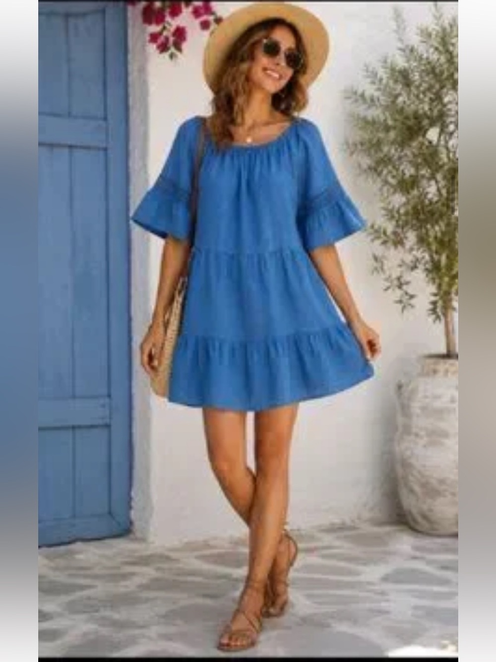Terri Millennio Blue Linen Sundress Mini Dress size L